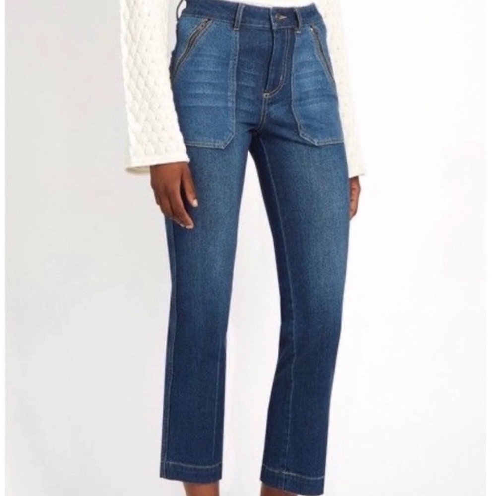 Rebecca Taylor Patchwork High Rise Flare-Leg Cropped Jeans